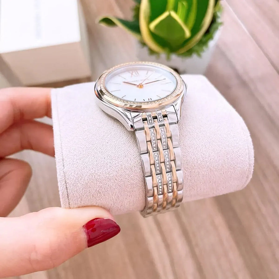 Michael Kors Mindy Three Hand White Dial Two Tone Steel Strap Watch For Women - MK7084