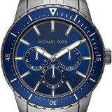 Michael Kors Chronograph Cunningham Multifunction Blue Dial Grey Steel Strap Watch For Men - MK7155