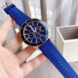 Michael Kors Cunningham Multifunction Blue Dial Blue Rubber Strap Watch For Men - MK7163