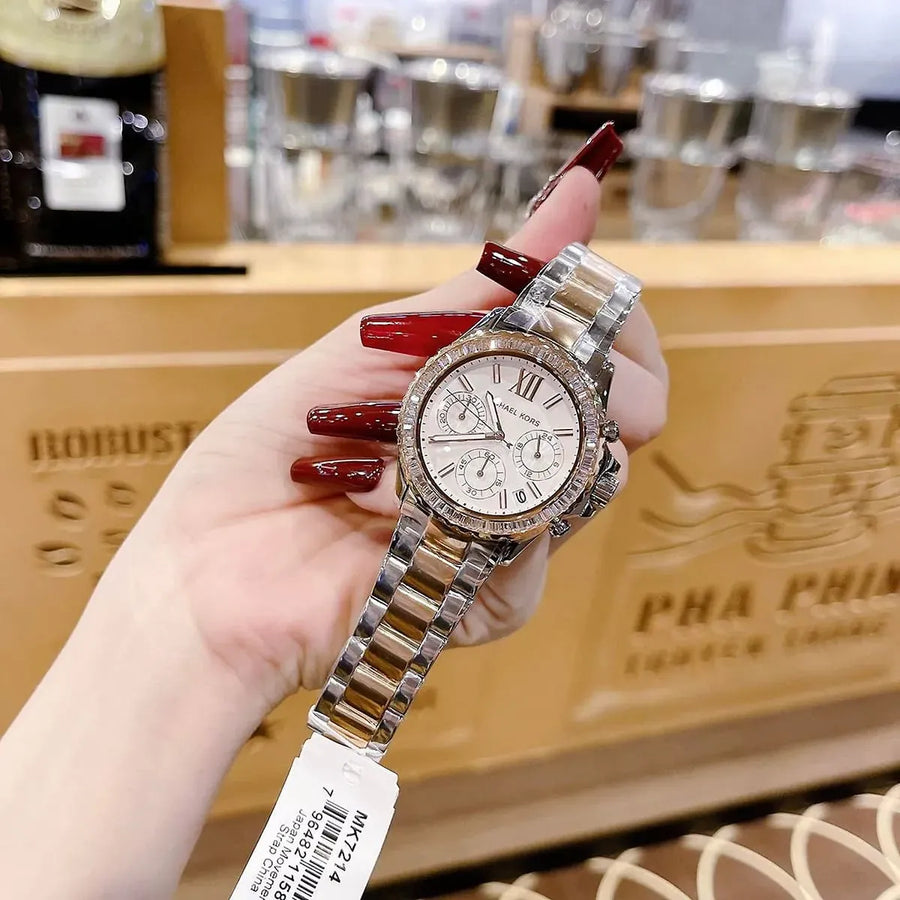 Michael Kors Everest Chronograph White Dial Two Tone Steel Strap Watch For Women - MK7214