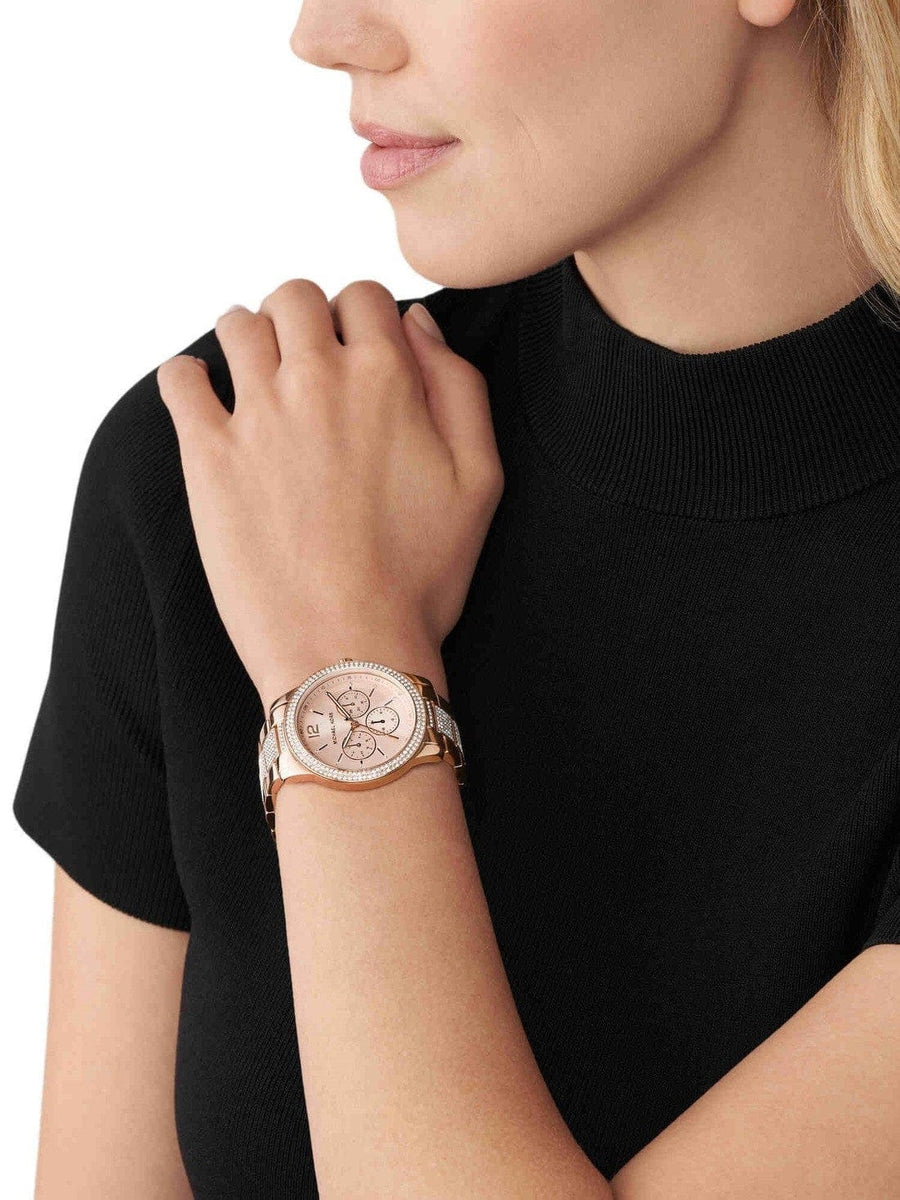Michael Kors Tibby Chronograph Gold Dial Gold Steel Strap Watch For Women - MK6927