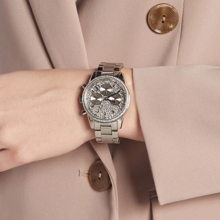 Michael Kors Ritz Chronograph Crystals Silver Dial Silver Steel Strap Watch For Women - MK7301
