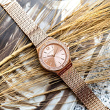 Michael Kors Lennox Three Hand Rose Gold Dial Rose Gold Mesh Strap Watch For Women - MK7336