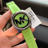 Michael Kors Janelle Three Hand Neon Green Dial Neon Green Rubber Strap Watch For Women - MK7351