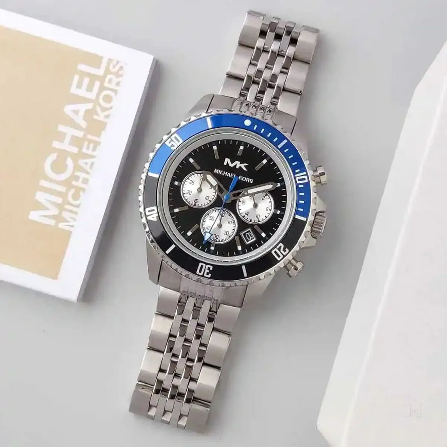 Michael Kors Bayville Chronograph Black Dial Silver Steel Strap Watch For Men - MK8749