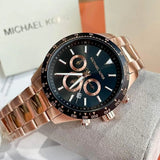 Michael Kors Layton Chronograph Black Dial Rose Gold Steel Strap Watch For Men - MK8824