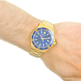 Movado Series 800 Blue Dial Gold Steel Strap Watch For Men - 2600144