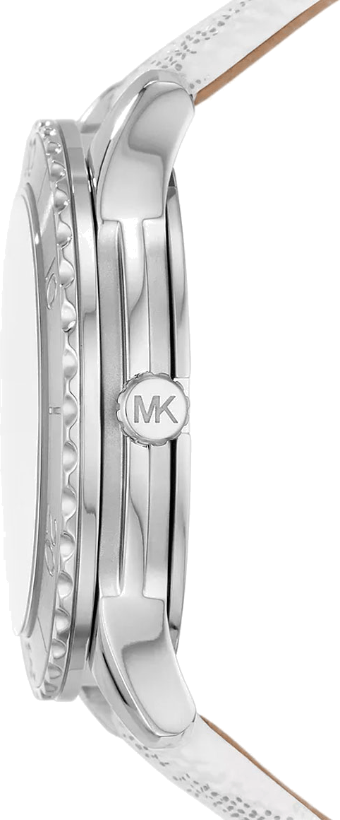 Michael Kors Runway Three Hand White Dial White Leather Strap Watch For Women - MK6998