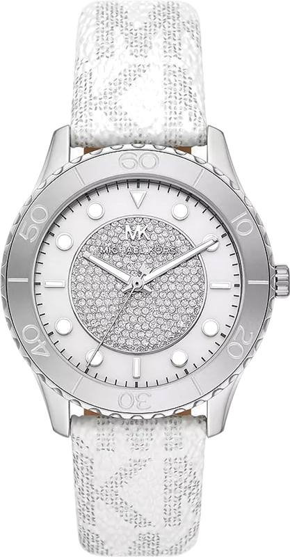 Michael Kors Runway Three Hand White Dial White Leather Strap Watch For Women - MK6998