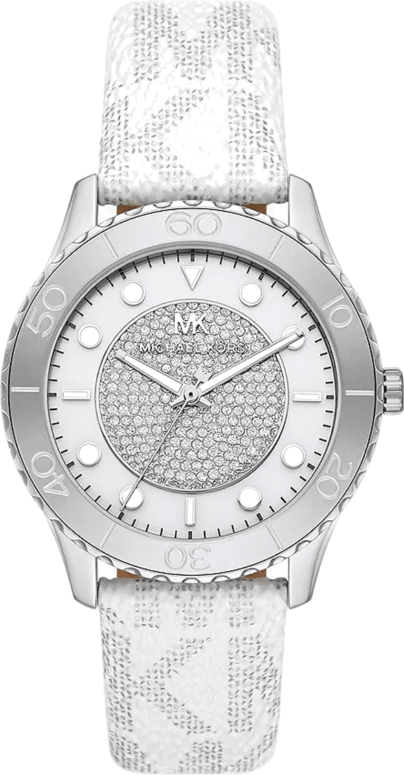 Michael Kors Runway Three Hand White Dial White Leather Strap Watch For Women - MK6998