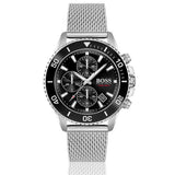 Hugo Boss Admiral Black Dial Silver Mesh Bracelet Watch for Men - 1513904