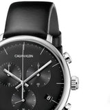 Calvin Klein High Noon Chronograph Black Dial Black Leather Strap Watch for Men - K8M271C1