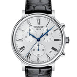 Tissot Carson Premium Chronograph White Dial Black Leather Strap Watch For Men - T122.417.16.033.00