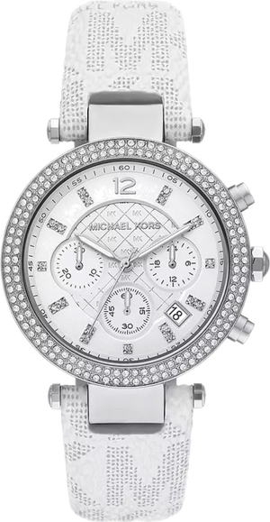 Michael Kors Parker Chronograph White Dial White Leather Strap Watch For Women - MK7226