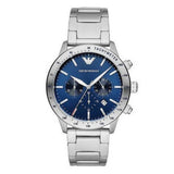 Emporio Armani Mario Chronograph Blue Dial Silver Steel Strap Watch For Men - AR11306