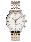 Emporio Armani Chronograph White Dial Two Tone Steel Strap Watch For Men - AR0399