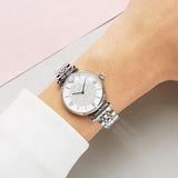 Emporio Armani Gianni T Bar White Crystal Pave Dial Silver Stainless Steel Strap Watch For Women - AR1925