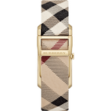 Burberry Pioneer Gold Dial Haymarket Beige Leather Strap Watch for Women - BU9509