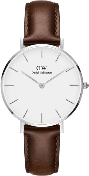 Daniel Wellington Classic Petite White Dial Brown Leather Strap Watch For Women - DW00100239