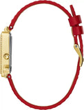 Guess Fame Quartz Gold Dial Red Leather Strap Watch For Women - GW0504L2