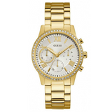 Guess Solar Chronograph Diamonds White Dial Gold Steel Strap Watch for Women - W1069L2