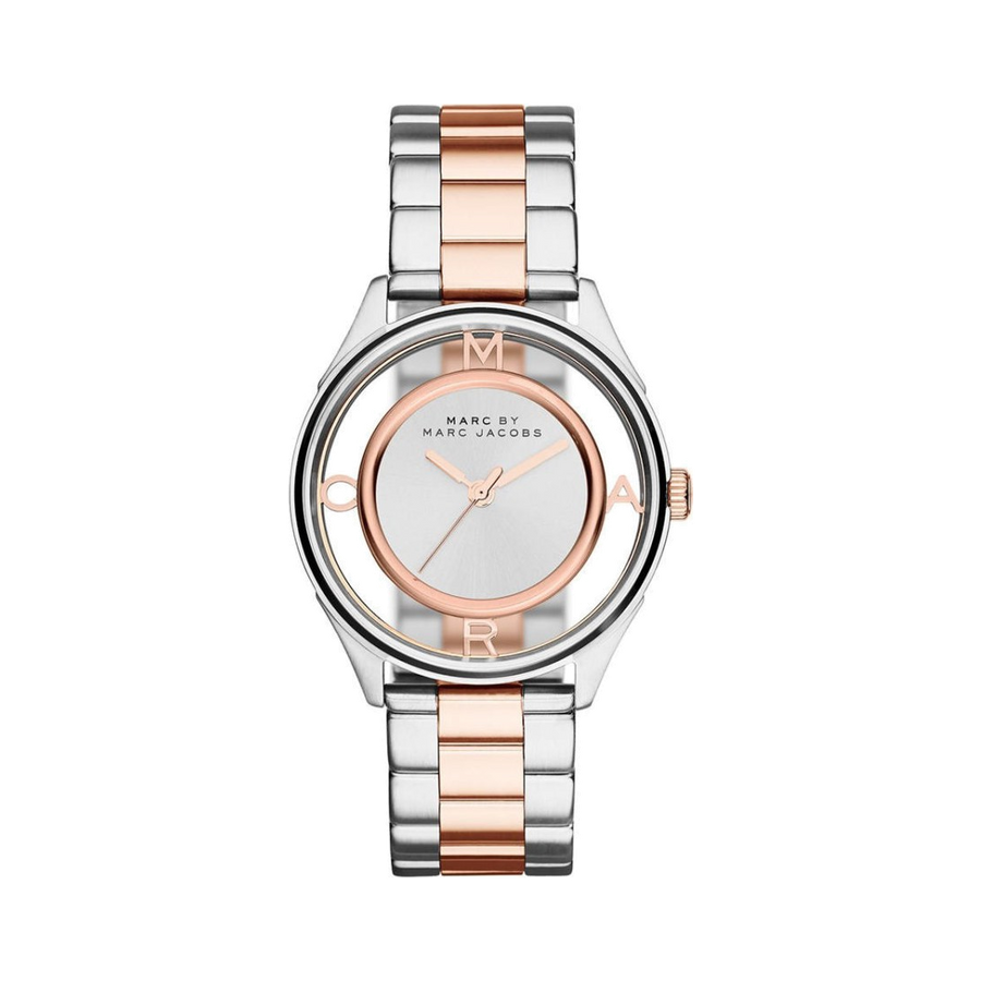 Marc Jacobs Tether Transparent White Dial Two Tone Steel Strap Watch for Women - MBM3436