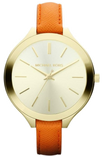 Michael Kors Runway Quartz Gold Dial Orange Leather Strap Watch For Women - MK2275