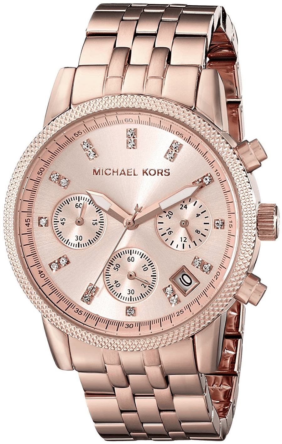 Michael Kors Ritz Chronograph Rose Gold Dial Rose Gold Steel Strap Watch for Women - MK6077