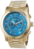 Michael Kors Runway Stop Hunger Blue Dial Gold Steel Strap Watch for Men - MK8315