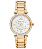 Michael Kors Parker Mother of Pearl White Dial Gold Steel Strap Watch For Women - MK4693