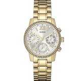 Guess Mini Sunrise Diamonds Silver Dial Gold Steel Strap Watch for Women - W0623L3