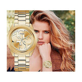 Guess G-Twist Gold Dial Gold Steel Strap Watch for Women - W1082L2