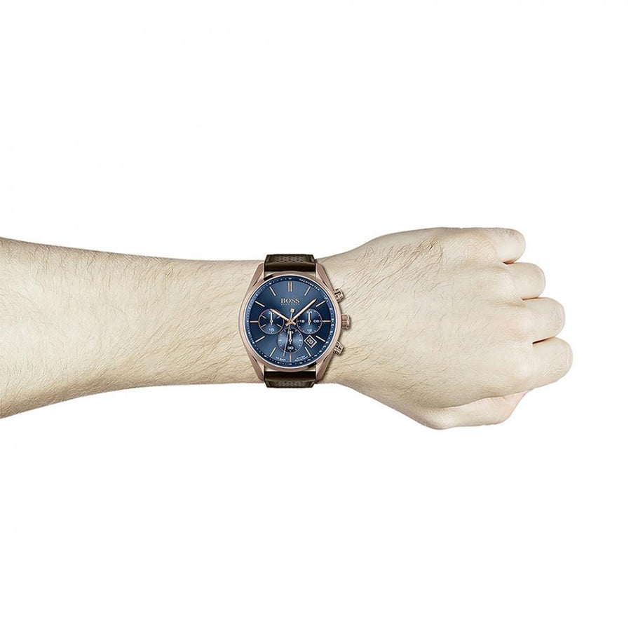 Hugo Boss Champion Blue Dial Brown Leather Strap Watch for Men - 1513817