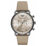 Emporio Armani Aviator Chronograph Quartz Grey Dial Beige Leather Strap Watch For Men - AR11107