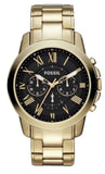 Fossil Grant Chronograph Black Dial Gold Steel Strap Watch for Men - FS4815