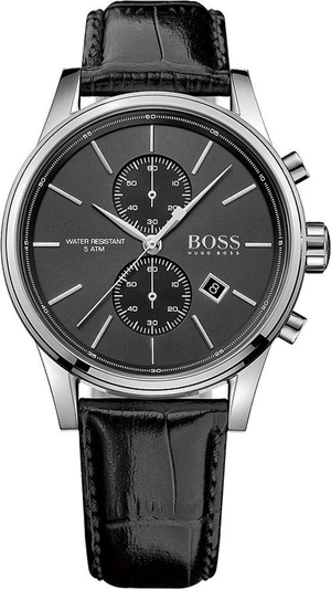 Hugo Boss Jet Black Dial Black Leather Strap Watch for Men - 1513279