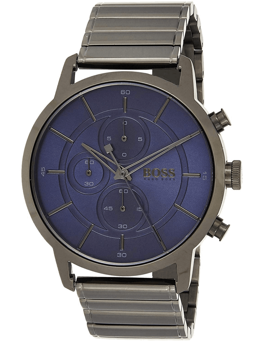 Hugo Boss Architectural Chronograph Blue Dial Grey Steel Strap Watch for Men - 1513574