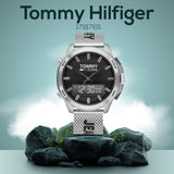 Tommy Hilfiger Digital Black Dial Silver Mesh Bracelet Watch For Men - 1791765