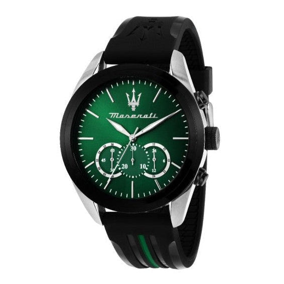 Maserati Traguardo Chronograph Green Dial Black Silicone Strap Watch For Men - R8871612043