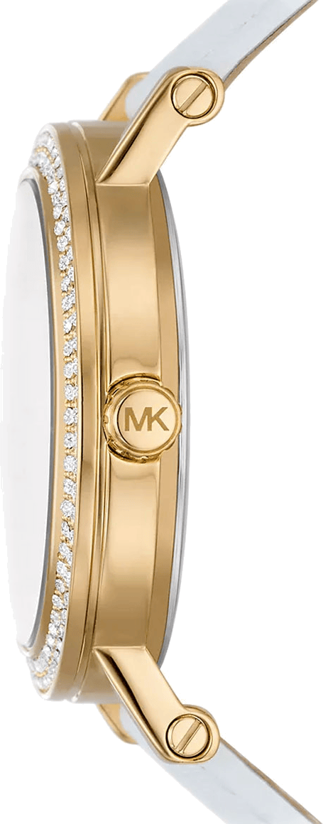 Michael Kors Corey Three Hand White Dial White Leather Strap Watch For Women - MK2985