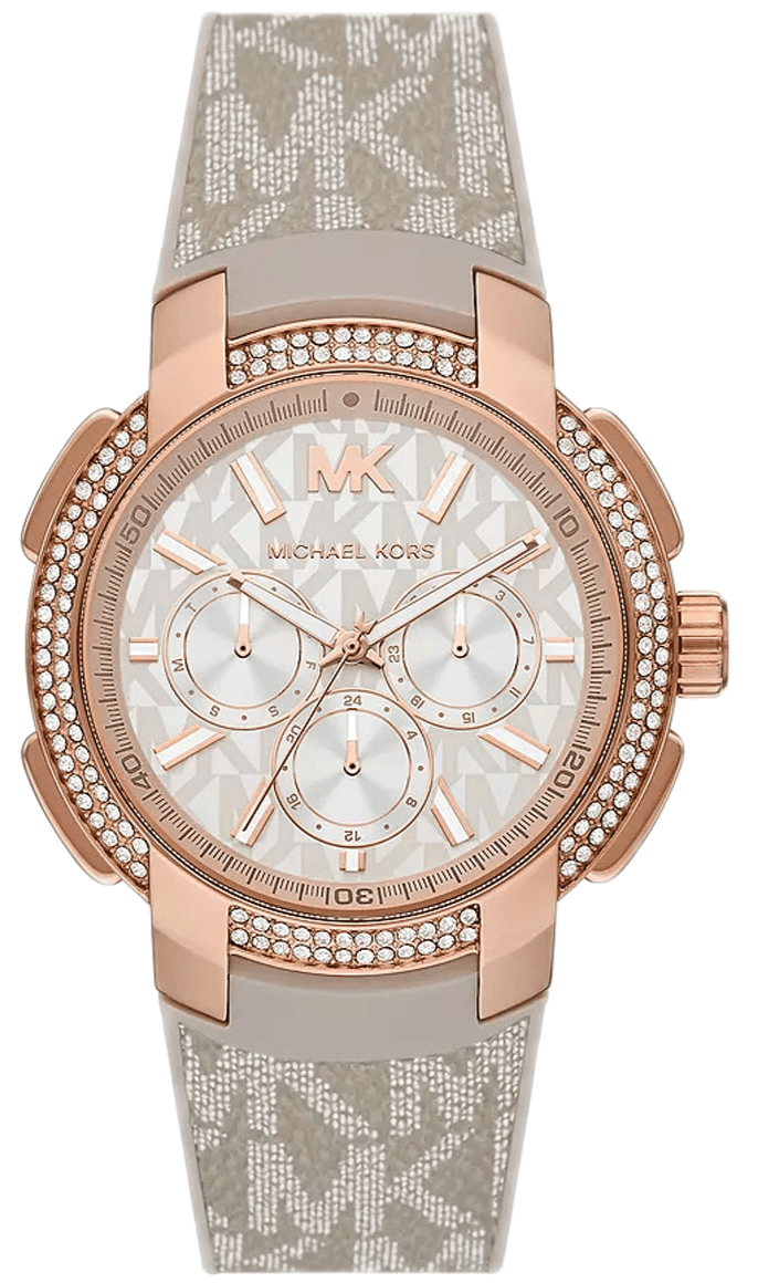 Michael Kors Sidney Chronograph White Dial Beige Leather Strap Watch For Women - MK6949