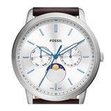 Fossil Neutra Minimalist Moonphase Silver Dial Brown Leather Strap Watch for Men - FS5905