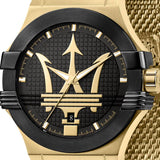 Maserati Potenza Quartz Black Dial Gold Mesh Bracelet Watch For Men - R8853108006