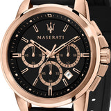 Maserati Successo 44mm Black Rose Gold Dial Black Rubber Strap Watch For Men - R8871621012