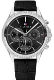 Tommy Hilfiger Ari Diamonds Black Dial Black Leather Strap Watch for Women - 1781981