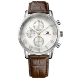 Tommy Hilfiger Kane Chronograph White Dial Brown Leather Strap Watch for Men - 1791400