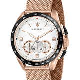 Maserati Traguardo 45mm Chronograph Rose Gold Mesh Strap White Dial Watch For Men - R8873612011