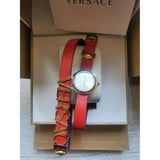 Versace V-Flare Quartz Silver Dial Red Leather Strap Watch for Women - VEBN00418