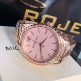 Michael Kors Layton Three Hand Pink Dial Rose Gold Steel Strap Watch For Women - MK6848