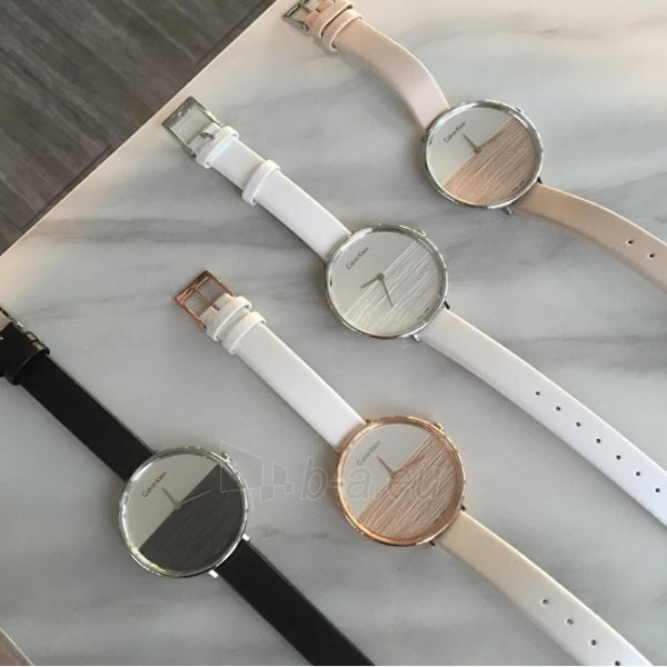 Calvin Klein Rise White Grey Dial White Leather Strap Watch for Women - K7A231L6
